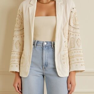 Chico's Vintage Linen Embroidered Blazer